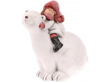 Holčička na ledním medvědovi, vánoční dekorace, magnéziová keramika