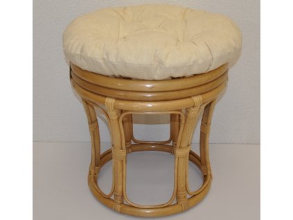 Ratanová taburetka velká medová polstr béžový melír