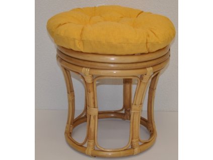 Ratanová taburetka velká medová polstr žlutý melír
