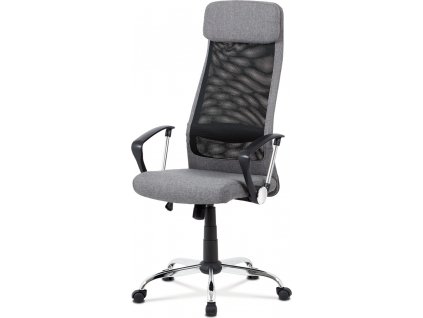 Kancelářská židle, šedá látka a černá síťovina MESH, houpací mech., kovový kříž