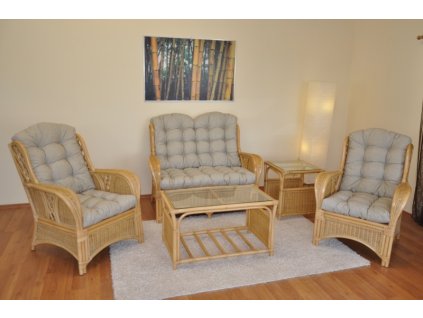 Ratanová sedací souprava Oliver medová, polstry tmavě béžový melír