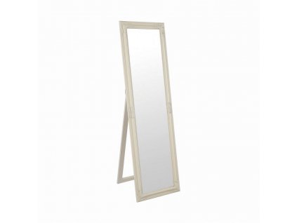 Romantické bílé zrcadlo se stojanem s bílým dřevěným ozdobným rámováním