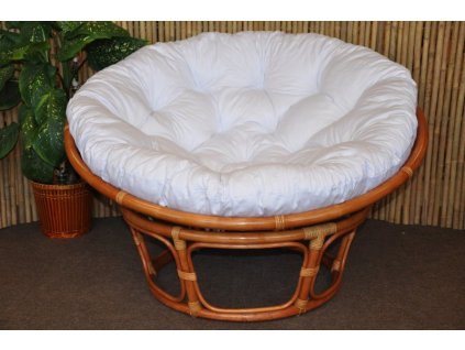 Ratanový papasan 100 cm koňak polstr bílý