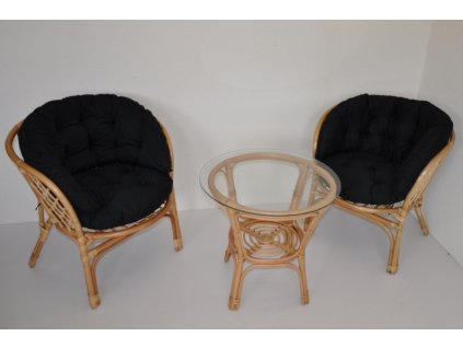 Ratanová sedací souprava Java polstr černý Maxi