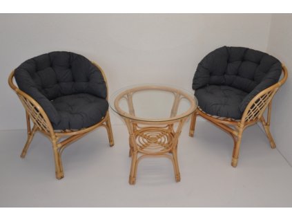 Ratanová sedací souprava Java polstr tmavě šedý melír MAXI