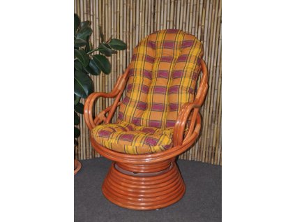 Ratanové houpací křeslo Swivel koňak okrový polstr