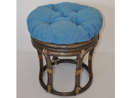 Ratanová taburetka velká hnědá polstr tyrkysový melír