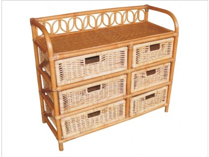 Ratanová komoda 6 zásuvek medová