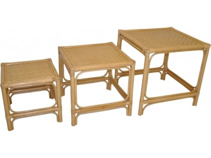 Set 3 kusů ratanových stolků