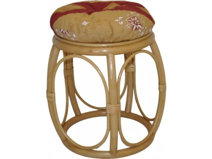 Ratanová taburetka široká medová polstr vínový motiv