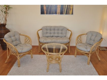 Ratanová sedací souprava Bahama medová velká polstry tmavě béžový melír