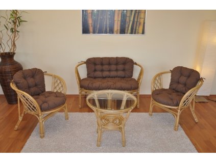 Ratanová sedací souprava Bahama medová velká polstry hnědý melír