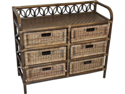 Ratanová komoda 6 zásuvek hnědá