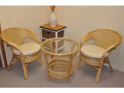 Ratanová sedací souprava Kina medová polstr béžový melír