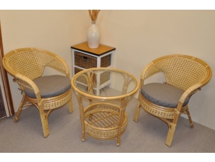 Ratanová sedací souprava Kina medová polstr šedý melír