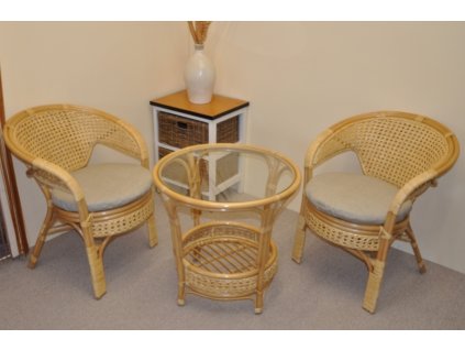 Ratanová sedací souprava Kina medová polstr tmavě béžový melír