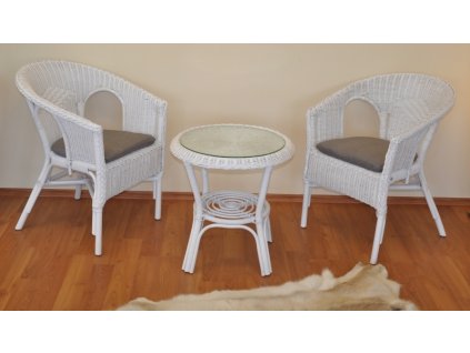 Ratanová sedací souprava Fabion bílá polstry šedý melír