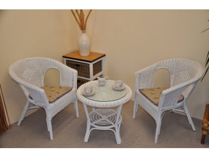 Ratanová sedací souprava Fabion bílá polstry levandule