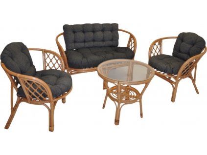 Ratanová sedací souprava Bahama tmavý med velká polstry tmavě šedý melír
