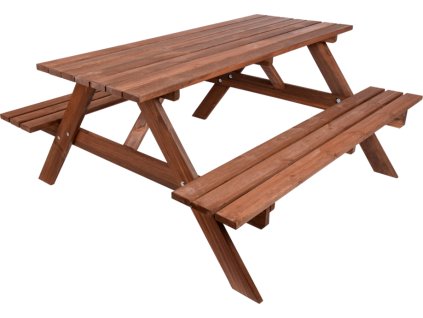 PIKNIK zahradní set dřevěný SE SKLOPNÝMI LAVIČKAMI - 180 cm - mořený
