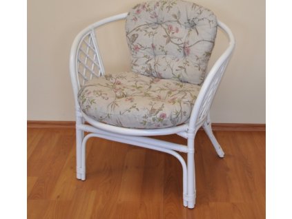 Ratanové křeslo Bahama bílé polstr motiv ptáci