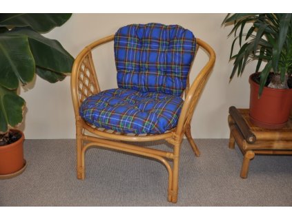 Ratanové křeslo Bahama medové polstr modrá kostka