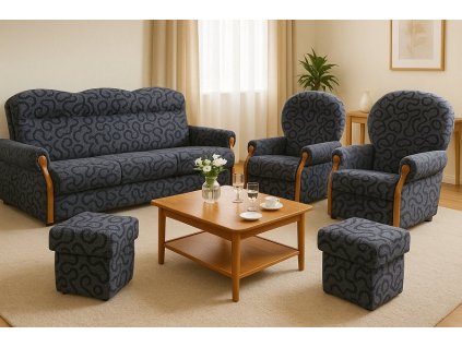 Sedací souprava Kara 3F+1+1+2T šedá/dř.olše