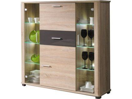 Vitrína s barem Filemon R2 sonoma/grafit lesk