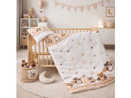 589 povleceni do postylky 2dilne scarlett sovicka bezova 100 x 135 cm