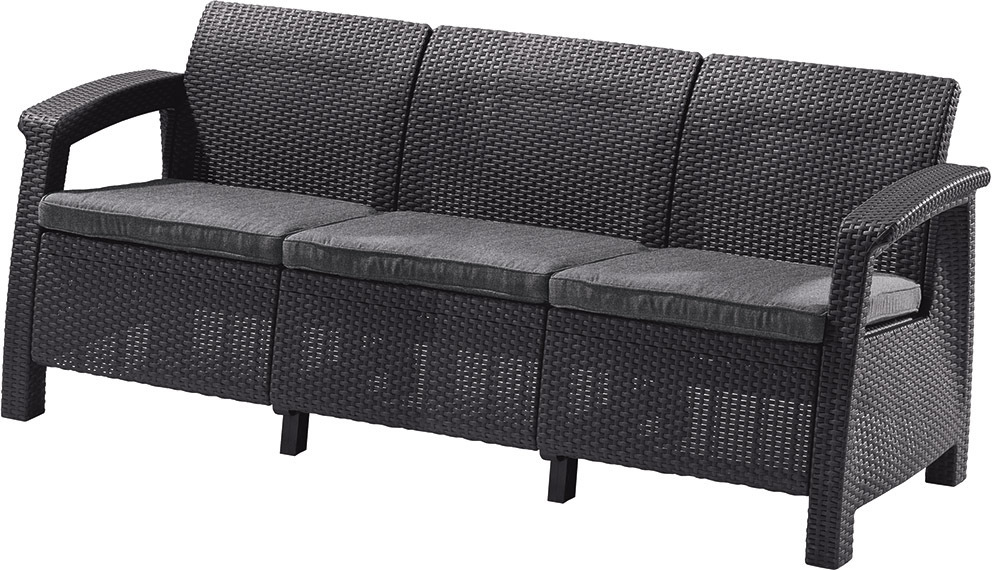Allibert Antracitová trojitá sofa pro 3 osoby, na zahradu, snadno čistitelné