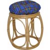 Ratanová taburetka široká medová s polstrem modrým