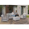 scandi linea three seater with deck next to house with people
