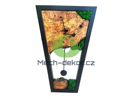 Mechové kyvadlové hodiny 36x20x60cm - dřevěný dekor oliva a sobí mech apple green v kovovém rámu - originál