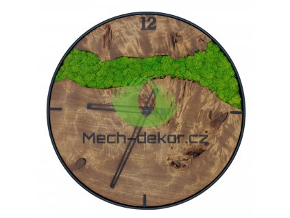 Mechové hodiny průměr 40cm - Ořechový dekor -  finský sobí mech
