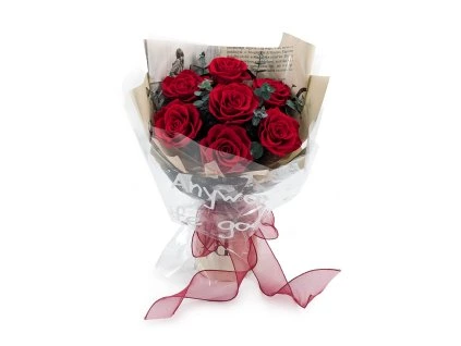 EVERGIVE – Prémiová kompozice v boxu – červené růže a eukalyptus - Ruby blush