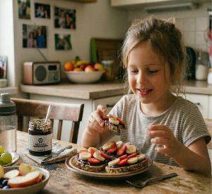 Zdravá svačina, celozrnný chléb, ovoce