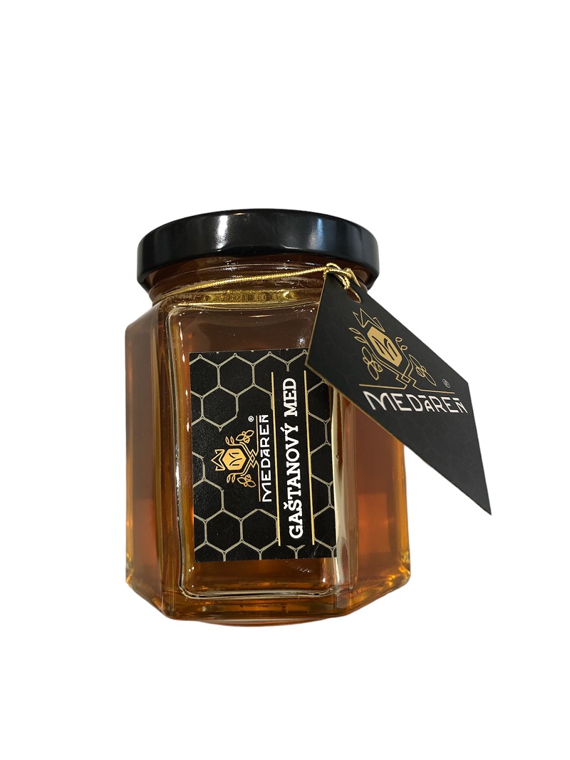 E-shop MEDÁREŇ Gaštanový med hexagon 230g