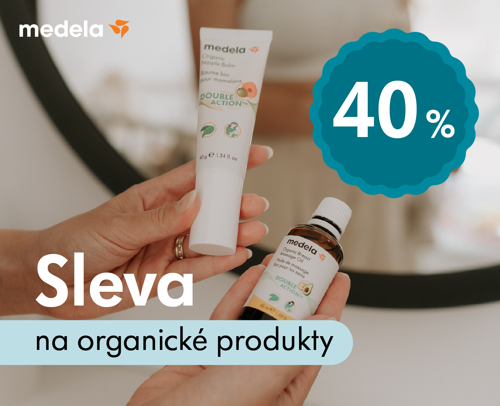 Akce Medela – 40 % sleva na organické produkty, balzám na bradavky a masážní olej na prsa