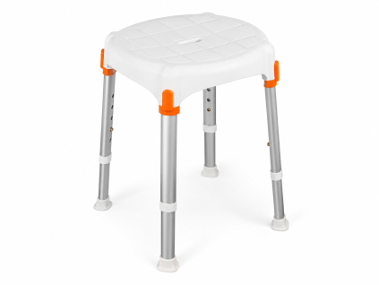 Adjustable White Shower Stool with Orange Accents