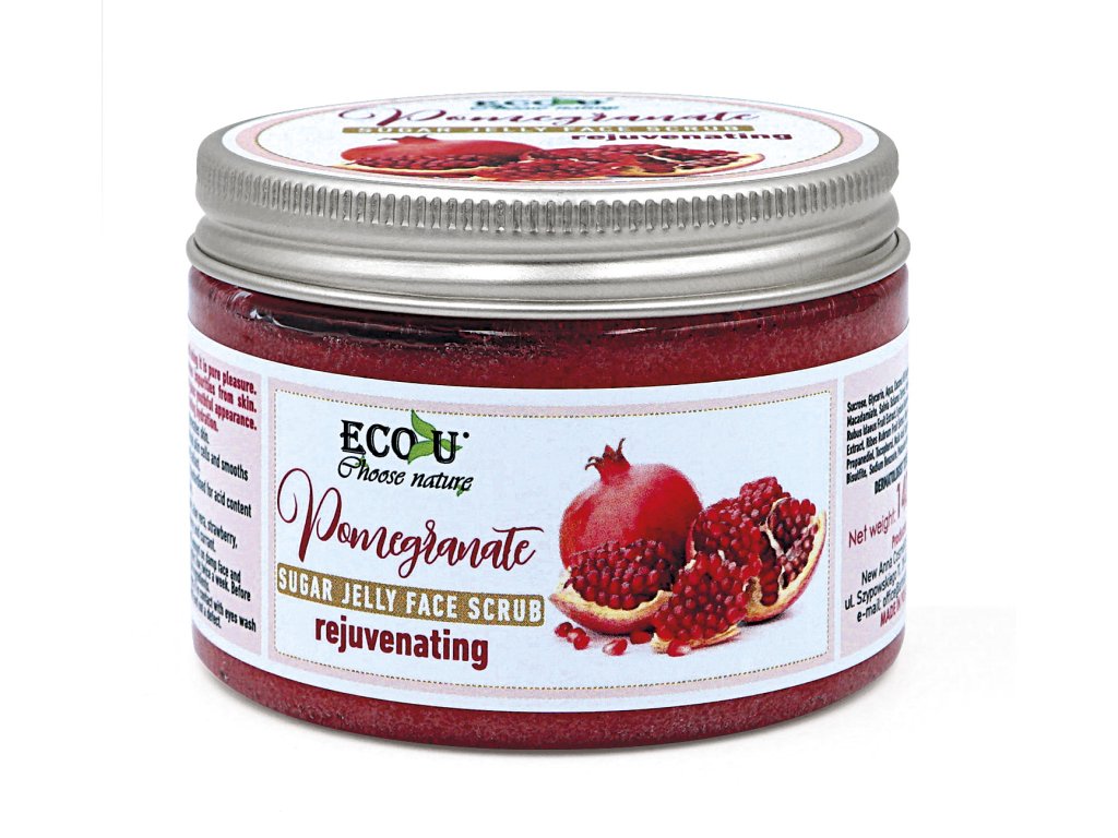 6466 eco u omlazujici pletovy peeling s cukrovym zele a granatovym jablkem 140g