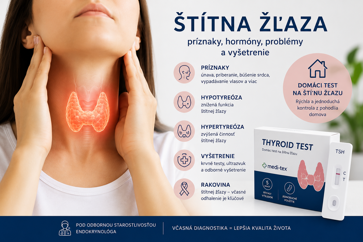 Štítna žľaza – príznaky, problémy, hormóny a domáce vyšetrenie