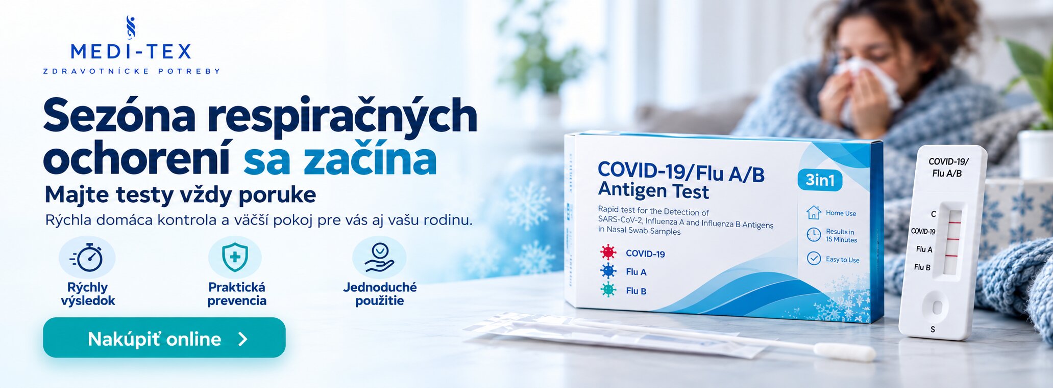 Antigénový test COVID-19 + chrípka A/B 3v1