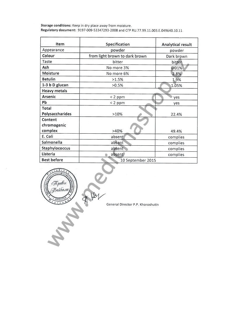 Obsah polysacharidů (Certifikát)