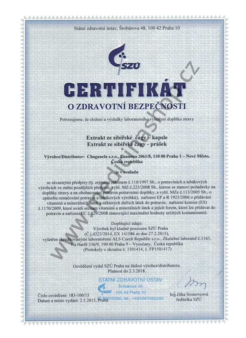 Zdravotní bezpečnost (Certifikát)