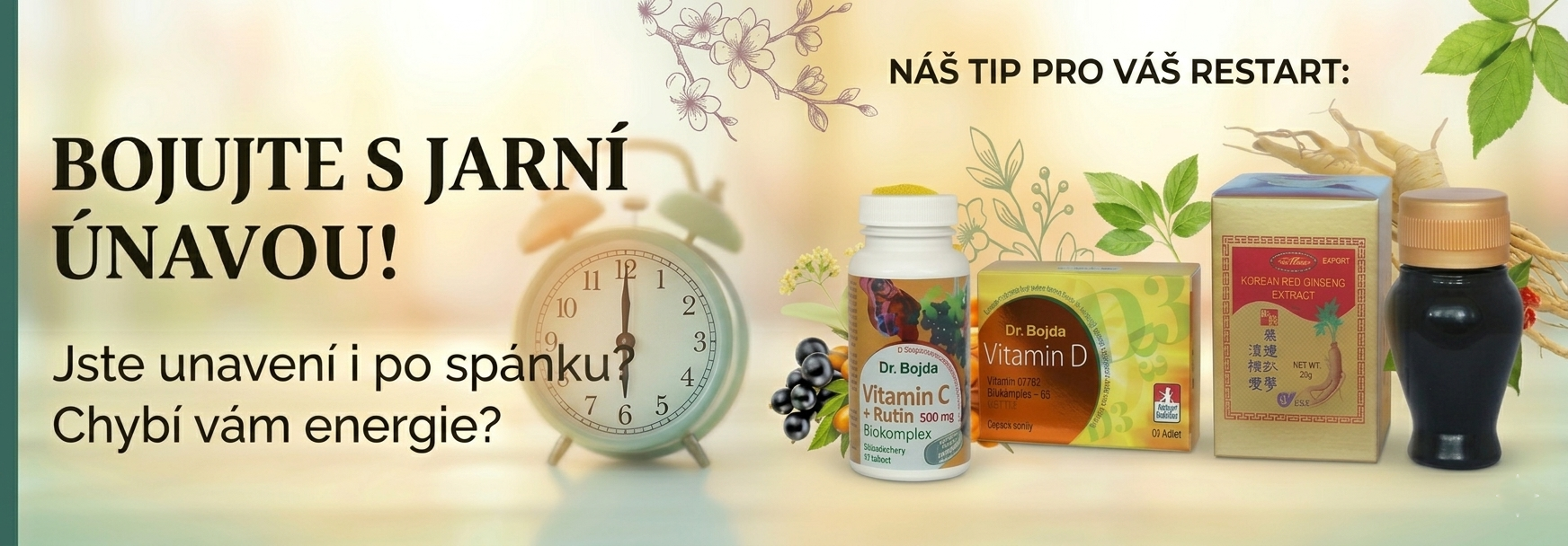 Boj s jarní únavou přírodní cestou - ženšen, vitamín C - varianty, vitamín D3/D2. Dr. Bojda