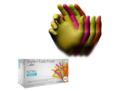 Style Tutti Frutti nitril bez pudru M 96 ks  Barevné nitrilové vyšetřovací rukavice bez pudru pro univerzální použití