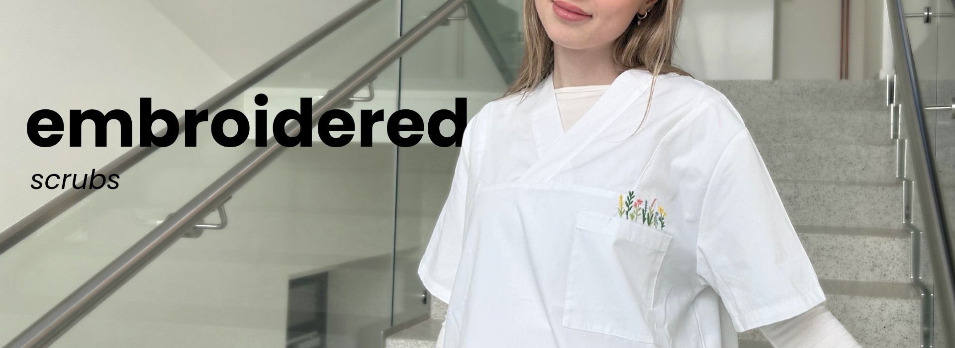Floral Embroidered Medical Scrub Top