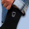 Socks Tooth with embroidery black