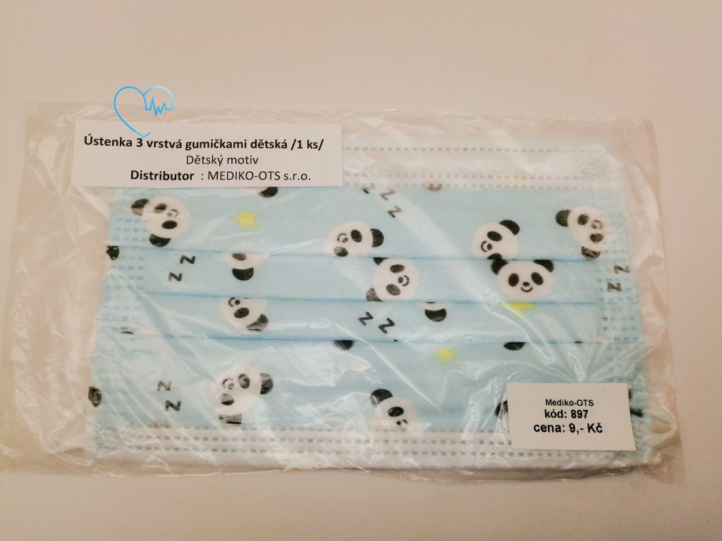 Ústenka dětská 3 vrstvá modrá panda