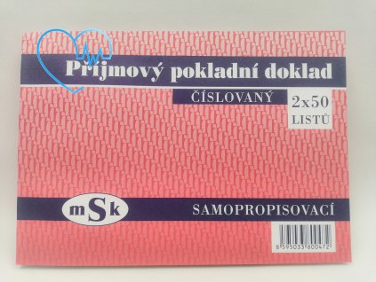 Příjmový pokladní doklad samopropisovací číslovaný 2x50 listů